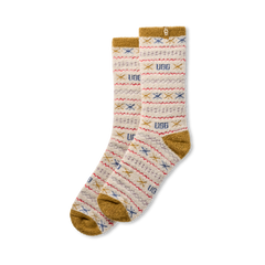 Women's Leslie Graphic Crew Sock Ochre Green Multi UGGisle