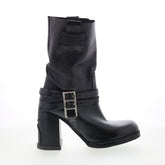 Lil Womens Black Leather Slip On Casual Dress Boots