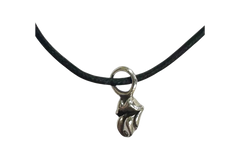 The Rolling Stones Diamond Lips Pendant Cord Bracelet "Black Silver" CHRM1124