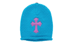 Leather Cross Patch Cashmere Knit Beanie "Blue / Purple" CHRM1132