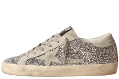 Women's Super-Star in silver glitter with ice-gray suede star