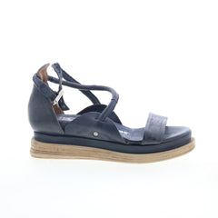Laike Womens Black Leather Hook & Loop Platform Sandals Shoes