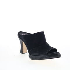 Vannie Womens Black Suede Slip On Heeled Sandals Shoes