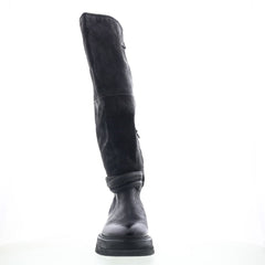 Vick Womens Black Leather Zipper Knee High Boots